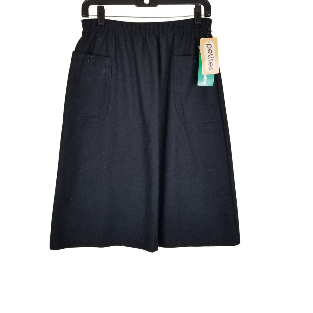 Women's Vintage Katie Brooke Black Wool & Polyester Skirt Size 12 With Pockets